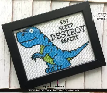 Dino T-rex Funny Cross Stitch Pattern PDF Video Game No 