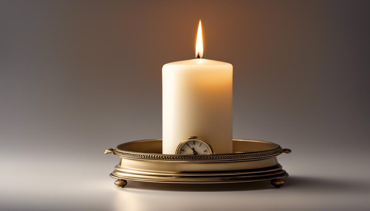 Image depicting a lit candle with a trimmed wick and a clock to represent maximizing a candle's burn time