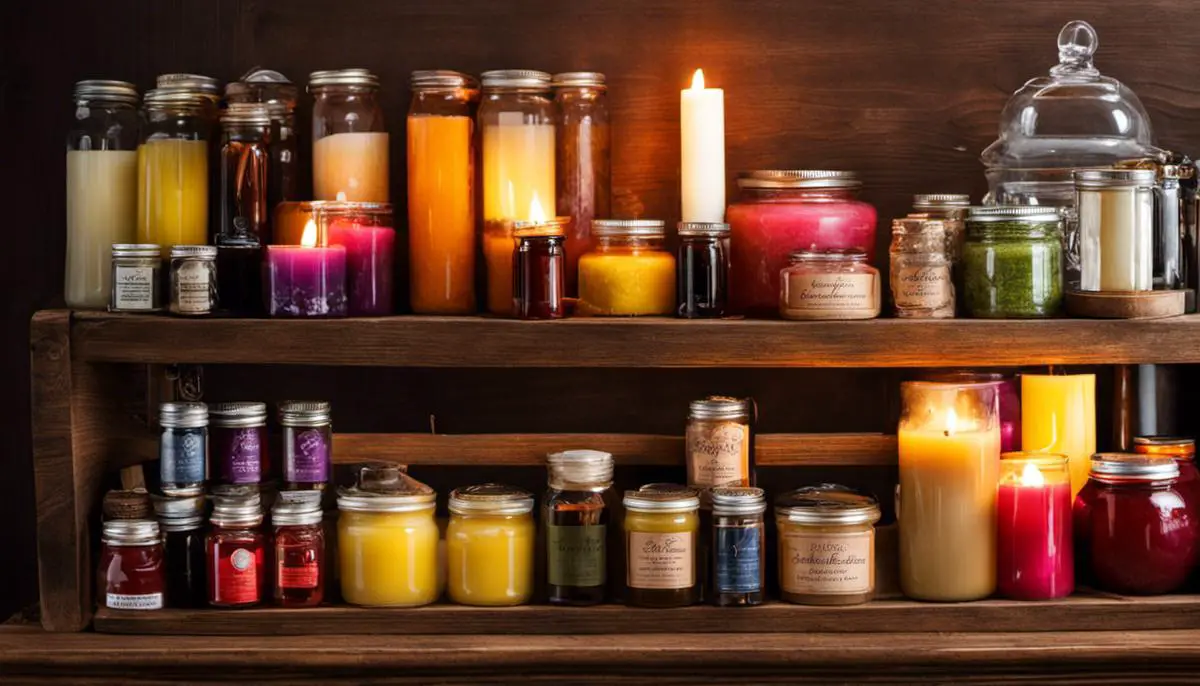 A checklist with various candle-making supplies such as wax, wicks, molds, fragrance oils, dyes, double boiler, thermometer, wick holder & centering device, and starter kit, representing the essential checklist for candle making.